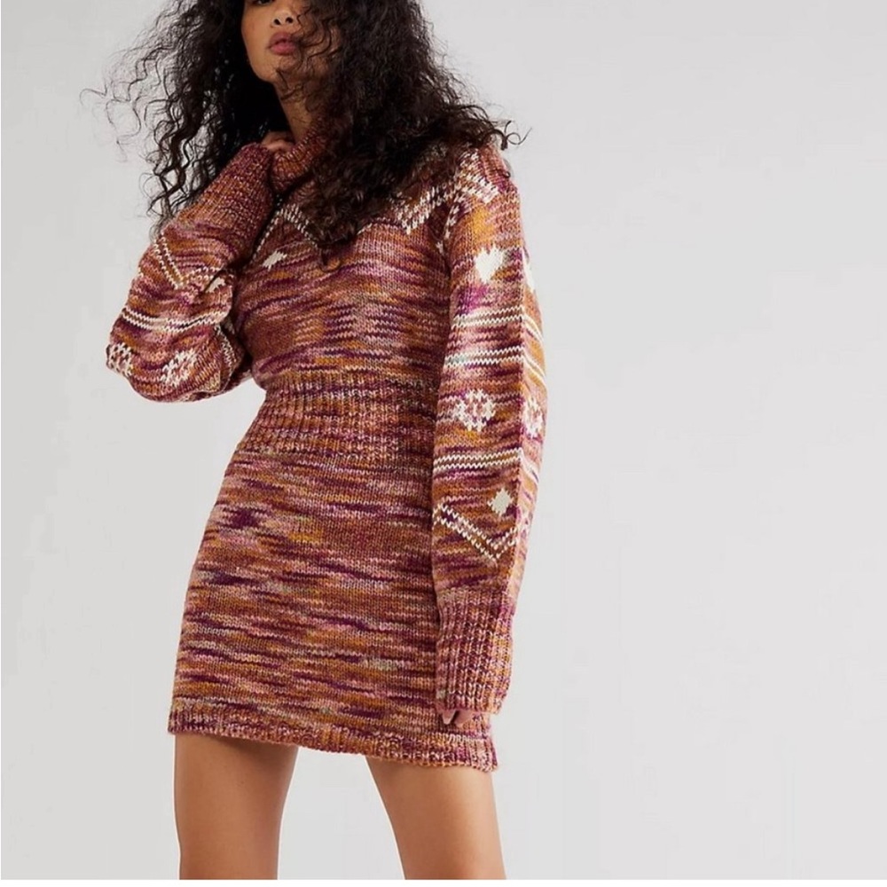 LOVESHACKFANCY Pacifica Mini Dress in Rosewood Sweater Dress Small